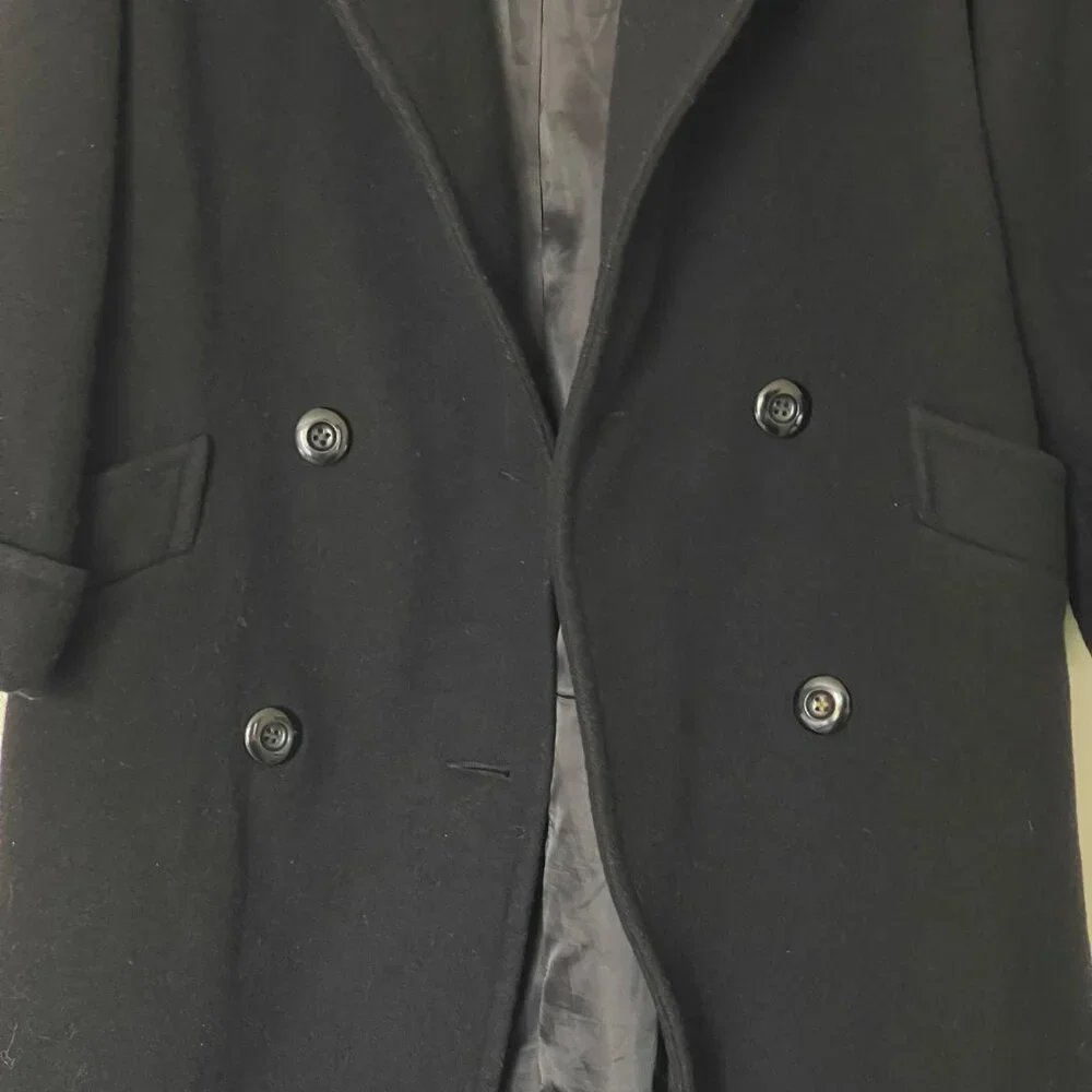 DONNYBROOK Black Vintage 100% Wool Coat Double Breasted full Length S 2P - Picture 9 of 14